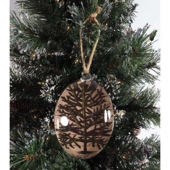 Christmas Ornament Glass Oval Nature Tree Clear Painted Back - Picture 2 of 5